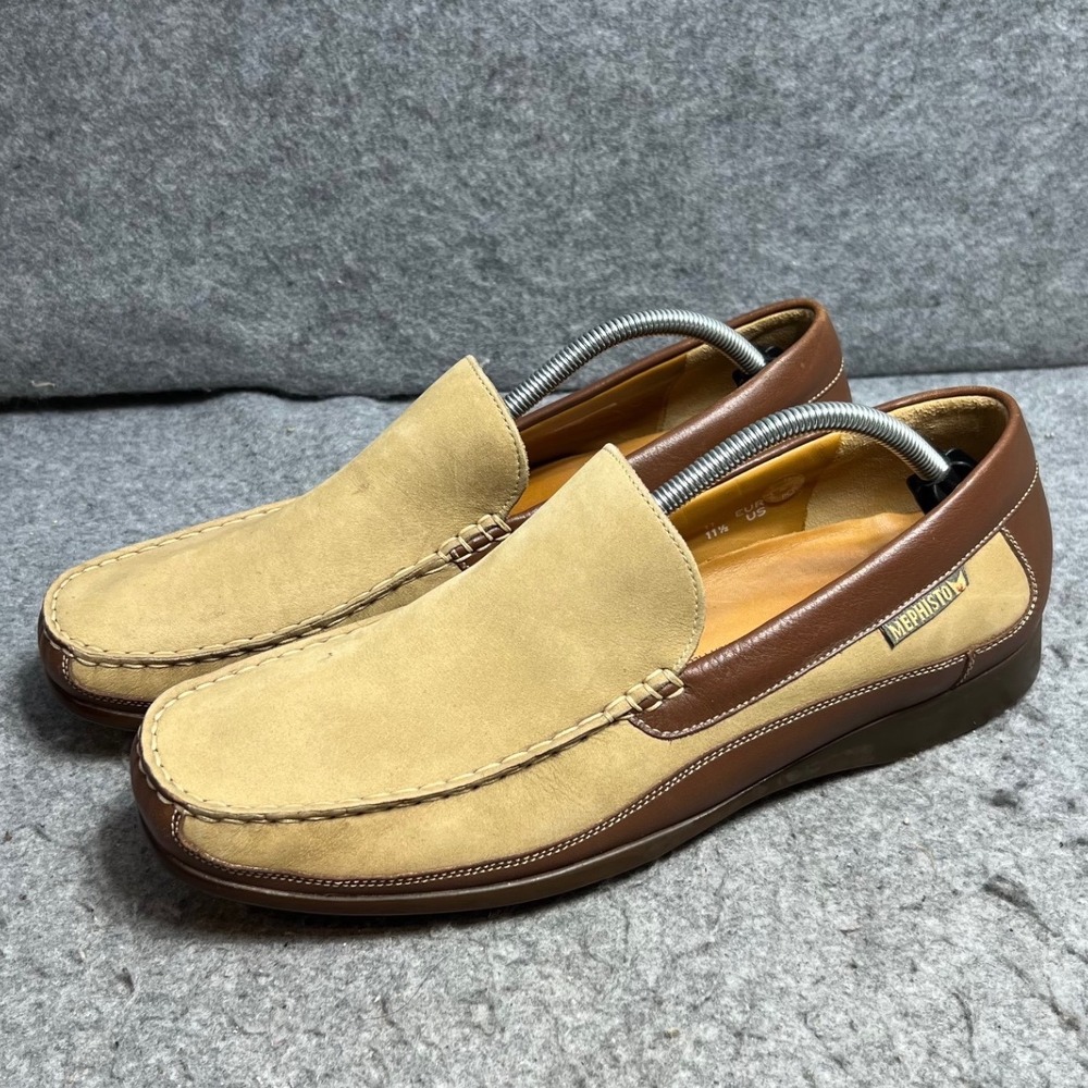 Mephisto Mens Cool-Air Loafers Tan Brown Leather Nubuck Slip On Shoes Size 11.5